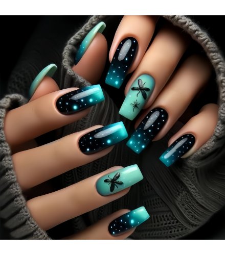 NA083 - Patch Dark Green Gradient Butterfly Nails
